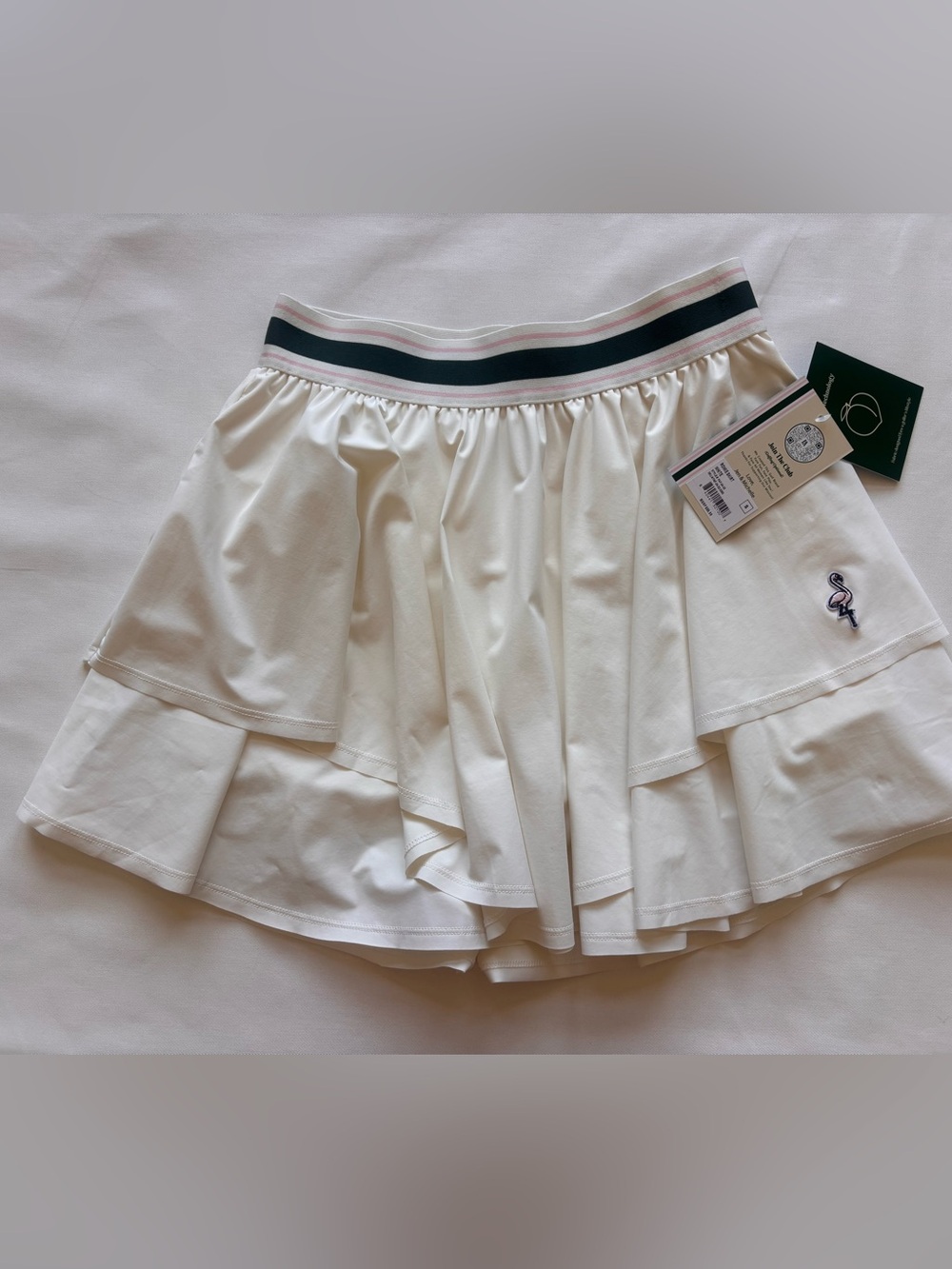 Cream Tiered Mini Skirt with Contrast Striped Waistband